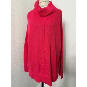 TRIBAL Women's Turtleneck High Low Lightweight Sweater Hot Pink Size XL
